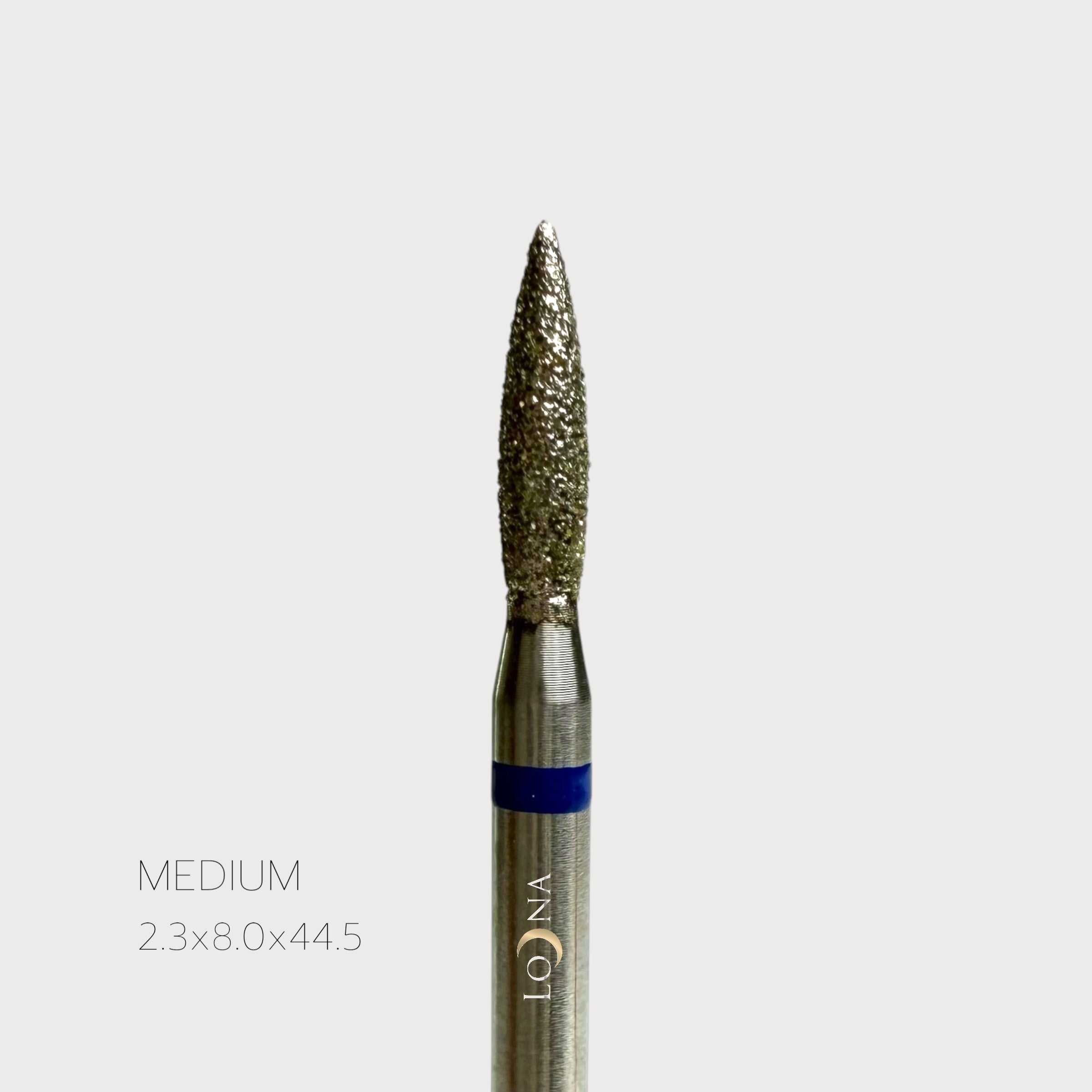 Diamond Manicure Bits, Medium Grit, F2.3x8.0x44.5mm, shape pointed flame.