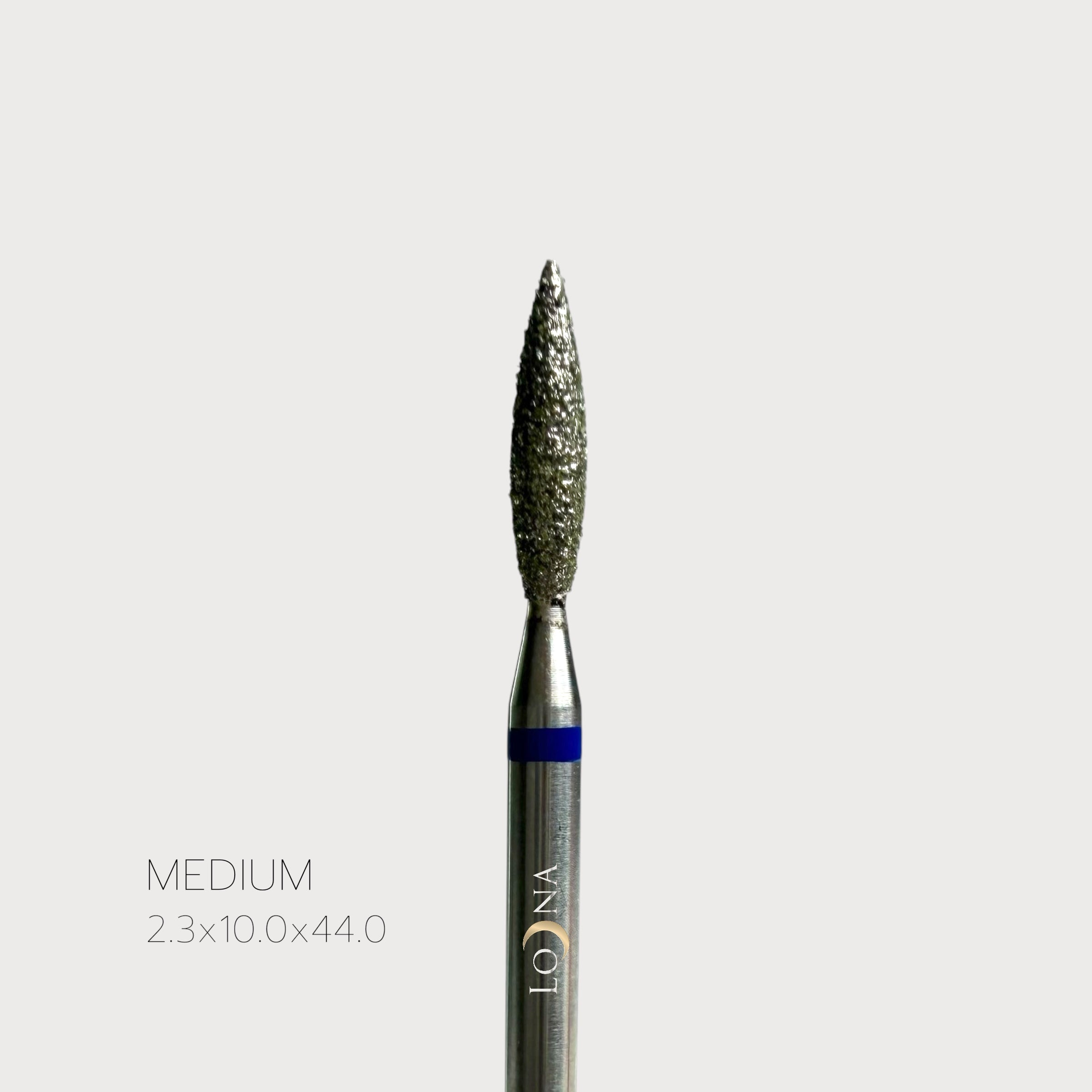 Diamond Manicure Bits, Medium Grit, F2.3x10.0x44.5mm, shape pointed flame.