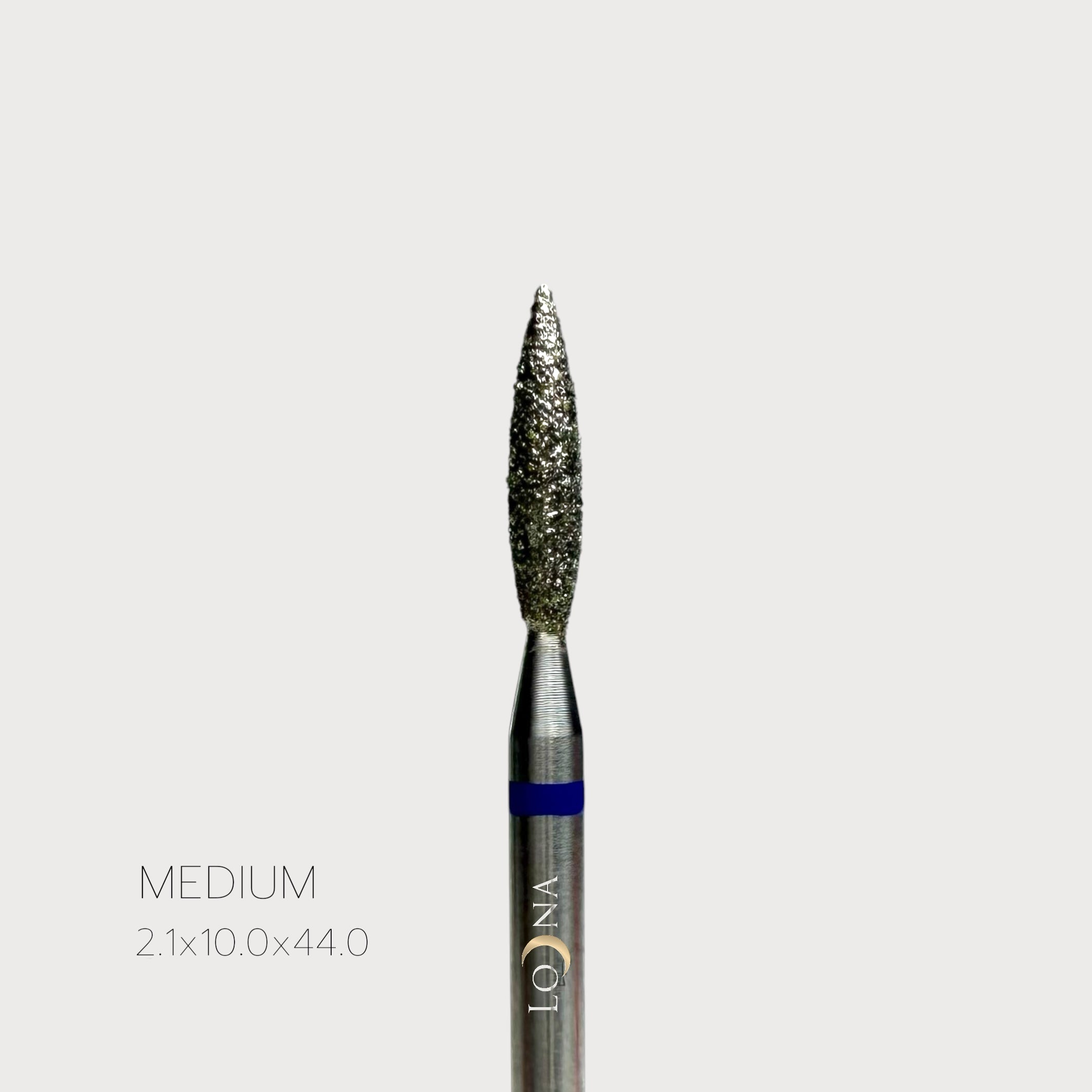 Diamond Manicure Bits, Medium Grit, F2.1x10.0x44.5mm, shape pointed flame.